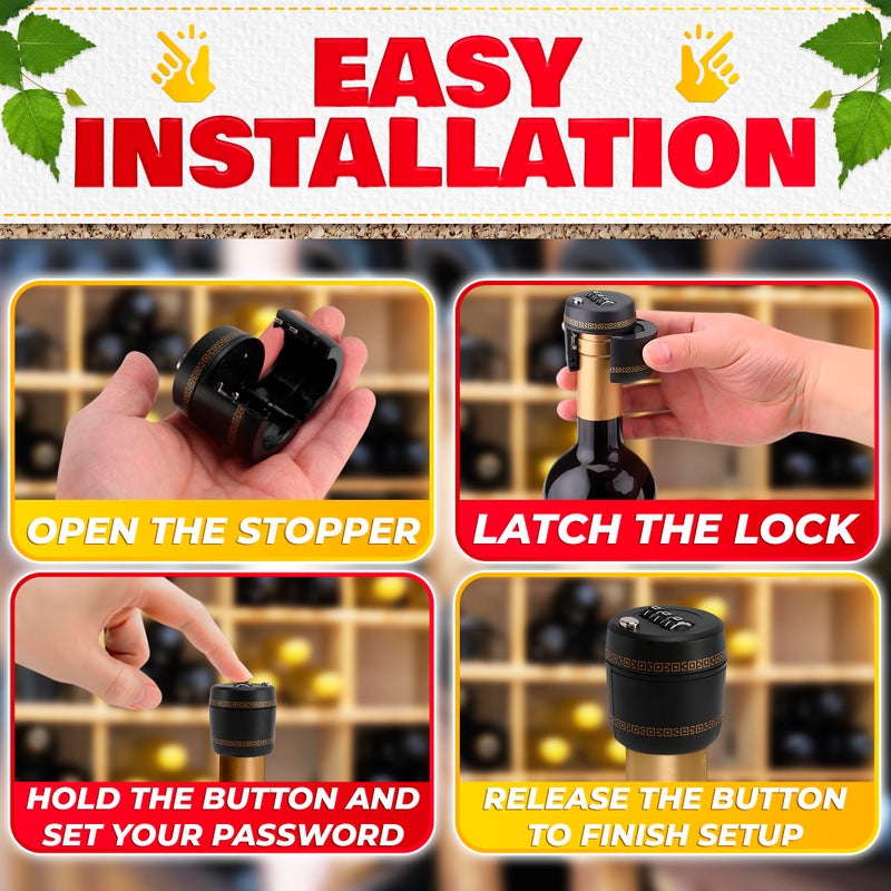 ALPENKOK 3 PCs Bottle Cap Lock â€“ Bottle Lock Liquor for Wine Security for 1â€“1.1" Mouth Size, Code Combination, Sealed Lid, Food-Grade Plastic â€“ Reusable, Safe, and Easy for Travel or Home - Image 5